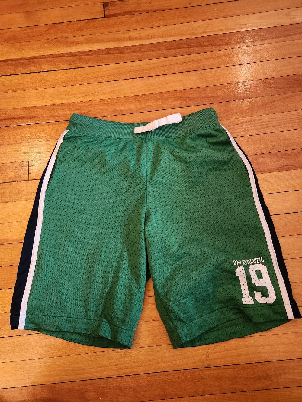 GAP Kids Green Athletic Mesh Shorts with White Stripe